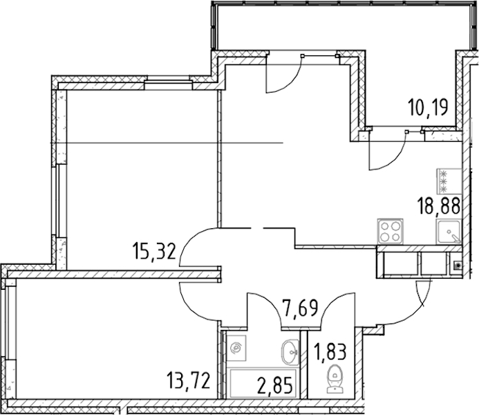 2-комнатная квартира 60.29 м², 18/23 эт., ЖК «Город Первых»